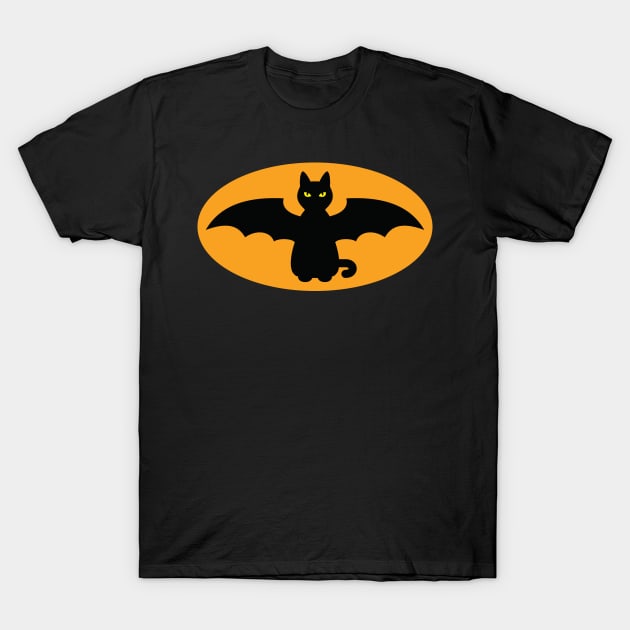 BLACK BAT CAT WITH BAT WINGS FOR HALLOWEEN T-Shirt by Cat In Orbit ®